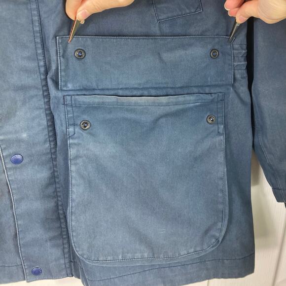 BARBOUR Jacket Men L Navy England Downpour-Style Waxed-Cotton Hoodie Zip Lined - Picture 11 of 16